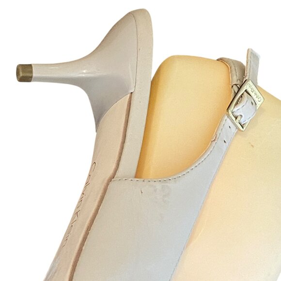 Calvin Klein Nasser Kitten Heel Slingback Pump Sz 9 Taupe Nude Beige #199S - Picture 9 of 11